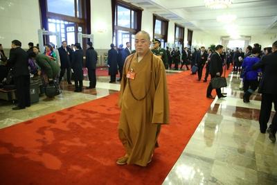 BEIJING CHINA MARCH 08 Shi Yongxin vice chairman of the Buddhist Association of China and chair-stock-photo