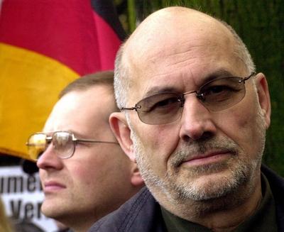 Horst Mahler Mitglied im Rechtsausschuss der NPD-stock-foto