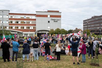 Altrincham Hotel Protest-stock-foto