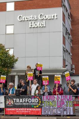 Altrincham Hotel Protest-stock-foto
