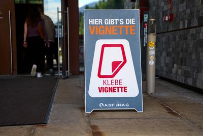 Brenner, Italy - 11 May 2024: Point of sale for the vignette for the highway in Austria. Sale of digital vignette and ad-stock-photo