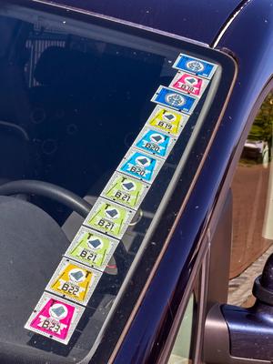 Vignettes on the windshield of a car on Oct 30, 2023 in Pfaffenhofen, Germany.-stock-photo