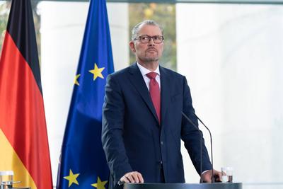 RECORD DATE NOT STATED Rainer Dulger nach dem Treffen der Konzertierten Aktion 31.10.2022 Presseunterrichtung durch Bund-stock-foto