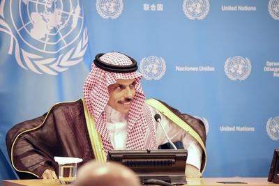 Press briefing for the peaceful settlement of the question of palestine and on implementation of a two-state solution .-stock-foto