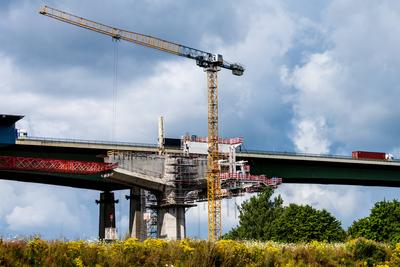 29.07.2025, Rader Hochbr?cke, A7, Wirtschafts-, Verkehrs- und Tourismusminister Claus Ruhe Madsen besucht die Baustelle-stock-foto