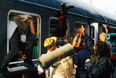 Punks auf Sylt. 01.08.1995, EU, DEU, Deutschland, Schleswig-Holstein, Sylt: die Koelner Punkszene im ausgehenden Jahrtau-stock-foto