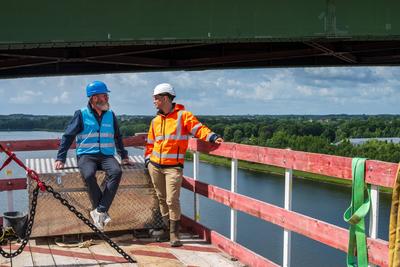 29.07.2025, Rader Hochbr?cke, A7, Wirtschafts-, Verkehrs- und Tourismusminister Claus Ruhe Madsen besucht die Baustelle-stock-foto