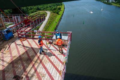 29.07.2025, Rader Hochbr?cke, A7, Wirtschafts-, Verkehrs- und Tourismusminister Claus Ruhe Madsen besucht die Baustelle-stock-foto