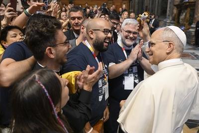 ITALY-VATICAN POPEPOPE LEO XIV RECEIVES IN PRIVATE AUDIENCE DIGITAL INFLUENCERS AND MISSIONAIRES IN PRIVATE AUDIENCE 29-07-2025-stock-photo