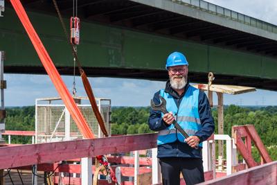 29.07.2025, Rader Hochbr?cke, A7, Wirtschafts-, Verkehrs- und Tourismusminister Claus Ruhe Madsen besucht die Baustelle-stock-foto