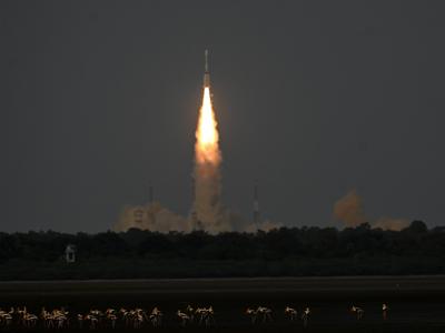 Rocket Launch :GSLV Mk II (F16) ? Geosynchronous Satellite Launch Vehicle-stock-foto