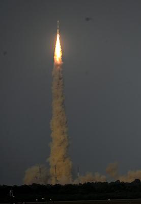 Rocket Launch :GSLV Mk II (F16) ? Geosynchronous Satellite Launch Vehicle-stock-foto