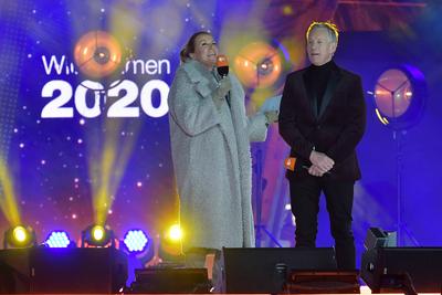 25 Jahre Silvester in Berlin 2019 Andrea ?Kiwi? Kiewel, Johannes Baptist Kerner, Moderatoren 25 Jahre Silvester in Berl-stock-foto