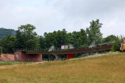 Br?ckensprengung Talbr?cke an der B45 bei Bad K?nig/Zell-stock-foto