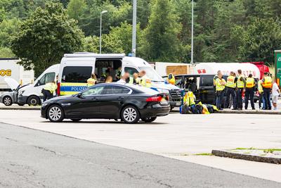 Presse:  Grosskontrolle der Polizei Unterfranken-stock-foto