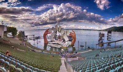 19.08.2017, ?sterreich, Bregenz am Bodensee, die Seeb?hne der Bregenzer Festspiele, B?hnenbild im See f?r die Oper Carm-stock-foto