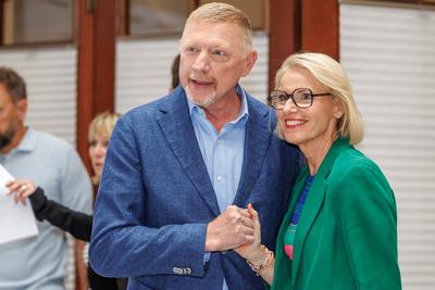 Pressetermin mit Boris Becker und Stefan Effenberg-stock-foto