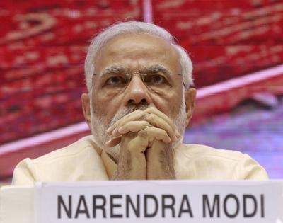 NEW DELHI, INDIA - MAY 26: Prime Minister Narendra Modi at the launch of DD Kisan Channel at a ceremony at Vigyan Bhawa-stock-foto