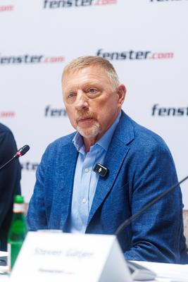 Pressekonferenz - Boris Becker Fenster.com Kampagne-stock-foto