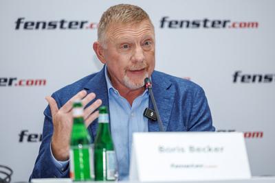 Pressetermin mit Boris Becker und Stefan Effenberg-stock-foto