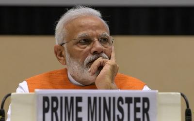 NEW DELHI, INDIA - AUGUST 30: Prime Minister Narendra Modi seen during a function on promotion and development of Yoga,-stock-foto