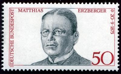 Bildnummer: 51091821  Datum: 17.11.2005  Copyright: imago/Sch?ningBriefmarke der Deutschen Bundespost ?ber 50 Pfennig aus dem Jahre 1975 - 100 JAHRE MATTHIAS ERZBERGER, Objekte; 2005, Briefmarke, Briefmarken, Marke, Marken, Postwertzeichen, Wertzeichen, Postmarke, Postmarken, Pfennige, ungestempelt, Deutsche Bundespost, Reproduktion, Reproduktionen, Reproduktionen, Repro, Repros, Schriftzug, , f?nfzig,; , quer, Kbdig, Einzelbild, Freisteller, Deutschland,  , / Geburtstag-stock-foto
