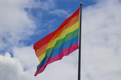 Pride Week in Hamburg 2025: Eine Regenbogenfahne flattert im Wind. *** Pride Week in Hamburg 2025 A rainbow flag flutter-stock-foto