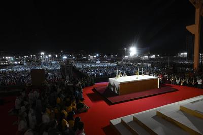 ITALY - POPE LEO XIV  DURING A PRAYER VIGIL FOR THE JUBILEE OF YOUTH AT TOR VERGATA IN ROME  - 2025/8/2-stock-foto
