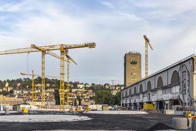 Baustelle Hauptbahnhof, Projekt Stuttgart21. Das Dach der k?nftigen unteridischen Bahnsteighalle ist weitgehend geschlos-stock-foto