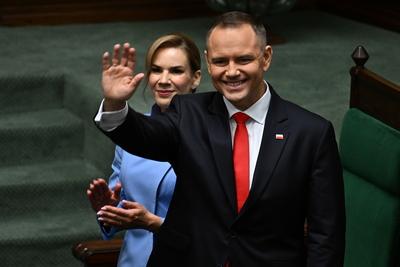 06.08.2025 WARSZAWA SEJM RP CEREMONIA ZAPRZYSIEZENIA PREZYDENTA KAROLA NAWROCKIEGO KAROL NAWROCKI Z ZONA MARTA NAWROCKA-stock-foto