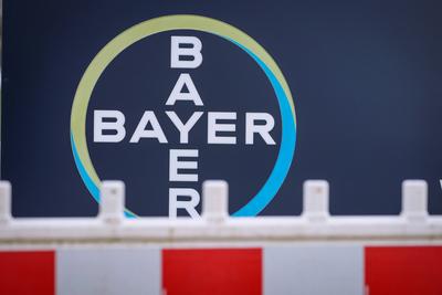 02.03.2024, Bayer AG, Die Bayer AG befindet sich im Umbau. Blick auf eine Baustellenabsperrung vor dem Research and Deve-stock-foto