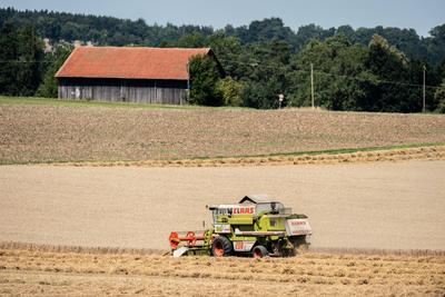 Ein M?hdrescher erntet Weizen auf einem Weizenfeld bei Rottweil. Rottweil Baden-W?rttemberg Deutschland *** A combine ha-stock-foto
