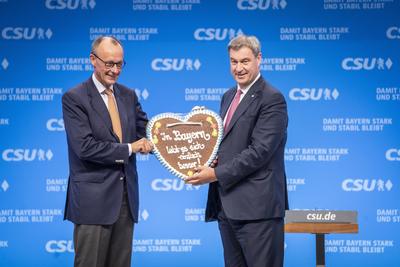 CSU-Parteitag in M?nchen kurz vor der Landtagswahl 2023 Markus S?der, designierter Spitzenkandidat und amtierender Minis-stock-foto