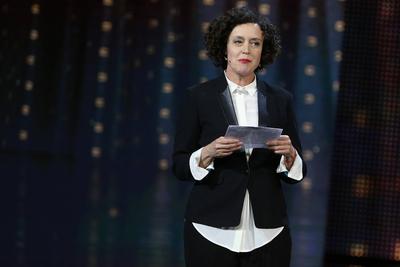 Laudatorin BESTES DREHBUCH Maria Schrader auf der Buehne bei der Verleihung des Deutschen Filmpreises 2019 in der Messe-stock-foto