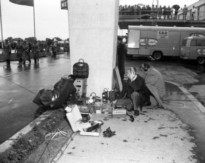 Trip to Europe: Arrival in Vienna, Austria 10:50AM; White House Army Signal Agency (WHASA) staff in Vienna. Two unidenti-stock-foto
