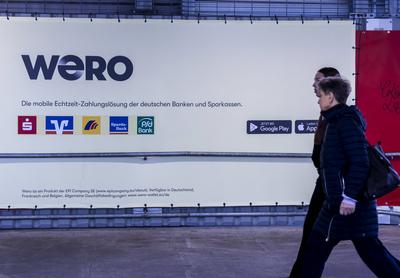 Werbebanner von WERO, mobile Echtzeit-Zahlungsl?sung der deutschen Banken und Sparkassen. // 16.11.2024: Stuttgart, Bade-stock-foto