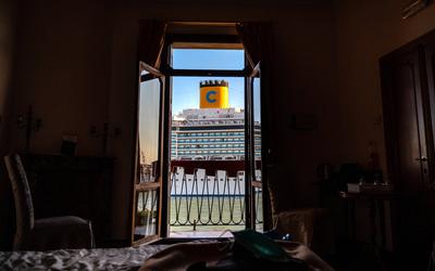 Tourismus Ferien Reisen Italien Venedig 27.06.2021, Reisen Italien, Venetien, Venedig: Blick aus dem Hotelzimmer auf die-stock-foto