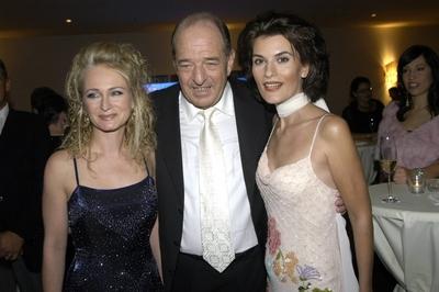 S?ngerin Nicole (GER), Musikproduzent Ralph Siegel (GER) und seine Lebensgef?hrtin Kriemhild Jahn (GER/Sopranistin) w?h-stock-foto