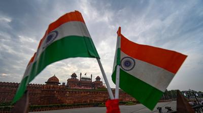 Full Dress Rehearsal For 79th Independence Day Celebrations At Red Fort Complex-stock-foto