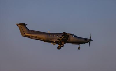 Jetfly Aviation Zurich, Switzerland, June 20, 2025: A Pilatus PC-12 NG from Jetfly Aviation is on final approach to the-stock-foto