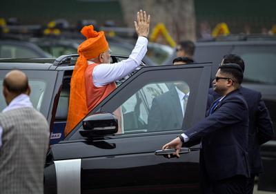 Prime Minister Narendra Modi Addresses Nation On 79th Independence Day From Red Fort-stock-foto