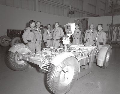 In this November 1971 photograph, (from left to right) Astronauts John Young, Eugene Cernan, Charles Duke, Fred Haise, A-stock-foto