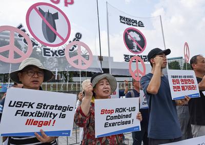 Protest against US-South Korea joint military exercise-stock-foto