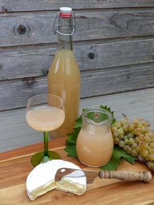 Frisch gepresster Traubensaft mit wei?en Weintrauben und K?se, Stillleben - Freshly pressed out grape juice with a bunc-stock-foto