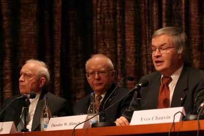 Stockholm 08 12 2005 NOBEL PRICE 2005 John L HALL Roy J GLAUBER Theodor HAENSCH Theodor-stock-foto
