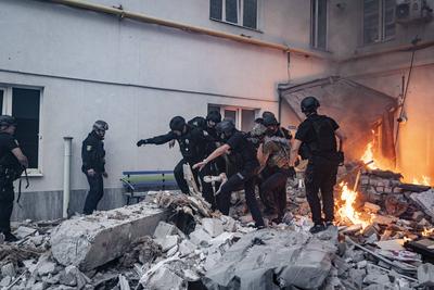 WAR-UKRAINE/ - Kharkiv - Five Shahed strikes on a residential neighbourhood, 5 dead, twenty wounded-stock-foto