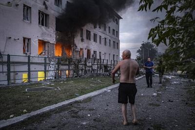WAR-UKRAINE/ - Kharkiv - Five Shahed strikes on a residential neighbourhood, 5 dead, twenty wounded-stock-foto