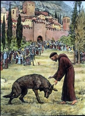 Assisi Besonders gelungen erscheint das Bild auf dem St Franziskus durch Bitten und Zuspruch einen-stock-foto