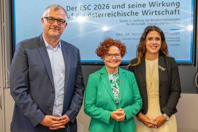 20250821 Pressekonferenz wie wirkt der ESC 2026 auf Oesterreichs Wirtschaft-stock-foto