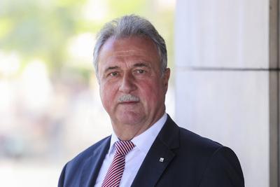 Claus Weselsky beim Pressegespr?ch ?ber Deutsche Bahn Zunkunft in Berlin-stock-foto
